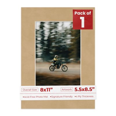 Poster Palooza 8x11 Mat Bevel Cut for 5.5x8.5 Photos - Acid Free Beige Suede Precut Matboard - For Pictures, Photos, Framing - 4-ply Thickness