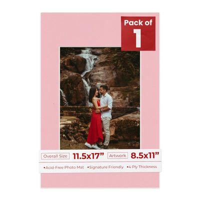 Poster Palooza 11.5x17 Mat Bevel Cut for 8.5x11 Photos - Acid Free Pink Precut Matboard With Backing Board and Crystal Clear, Self Seal Photo Mat Bag - For Pictures, Photos, Framing - 4-ply Thickness