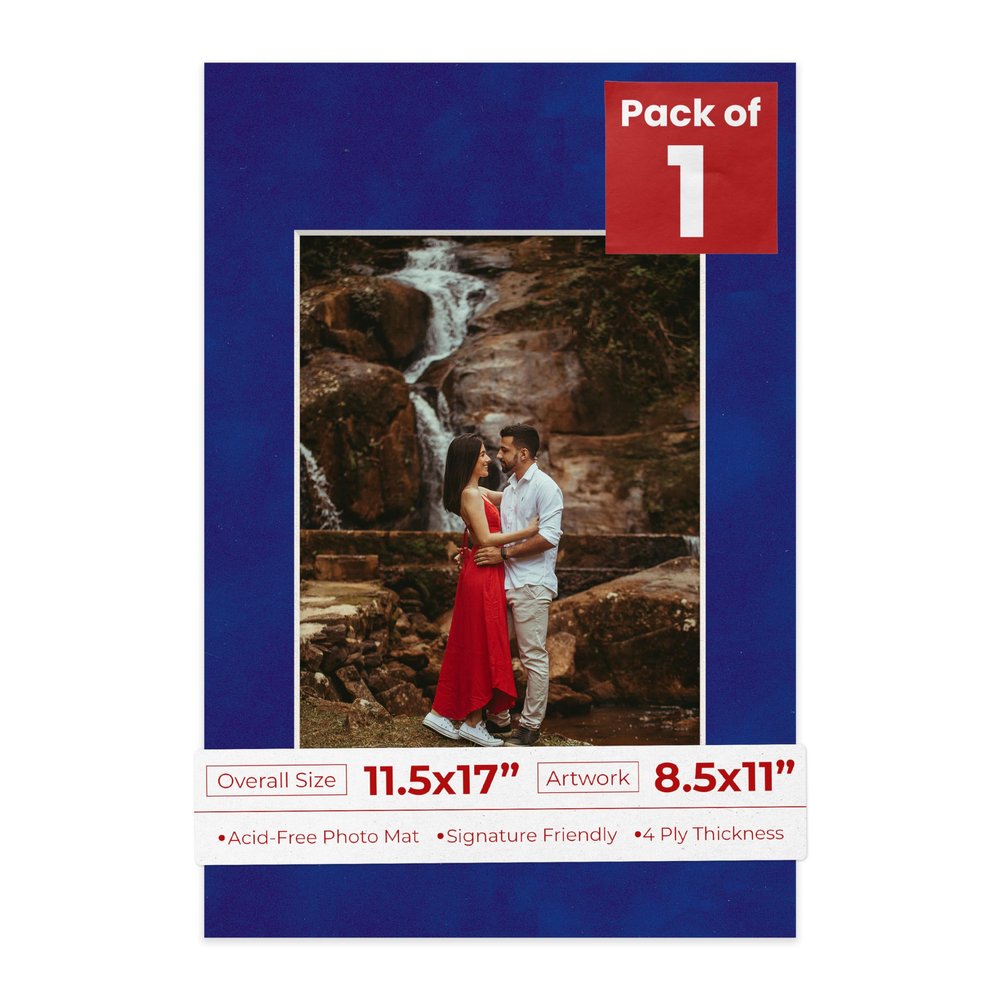 Poster Palooza 11.5x17 Mat Bevel Cut for 8.5x11 Photos - Acid Free Royal Blue Suede Precut Matboard - For Pictures, Photos, Framing - 4-ply Thickness
