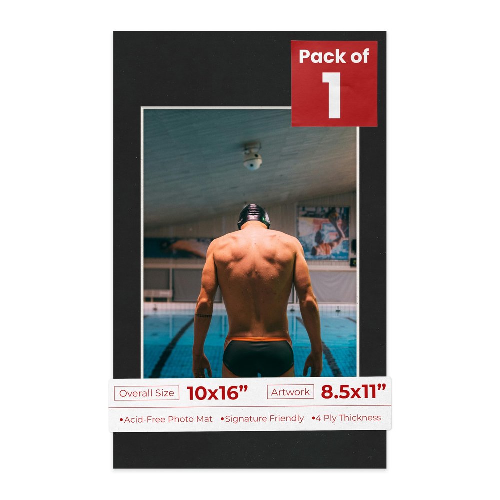 Poster Palooza 10x16 Mat Bevel Cut for 8.5x11 Photos - Acid Free Black Suede Precut Matboard - For Pictures, Photos, Framing - 4-ply Thickness