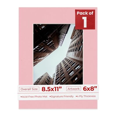 Poster Palooza 8.5x11 Mat Bevel Cut for 6x8 Photos - Acid Free Pink Precut Matboard - For Pictures, Photos, Framing - 4-ply Thickness