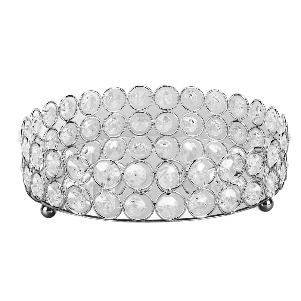 8 Inch Round Vanity Tray Mirrored Crystal Metal Display for Makeup Perfume Jewelry Organizer and Home Decor