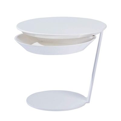 FUFU Multifunctional Sofa Table, Two-Layer Storage, PC Plastic Table Top, Metal Frame -50 * 50 * 45cm (Color : White)
