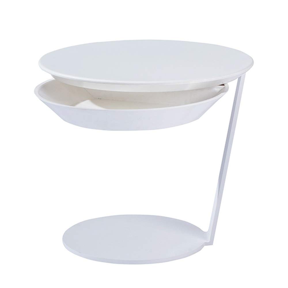 FUFU Multifunctional Sofa Table, Two-Layer Storage, PC Plastic Table Top, Metal Frame -50 * 50 * 45cm (Color : White)