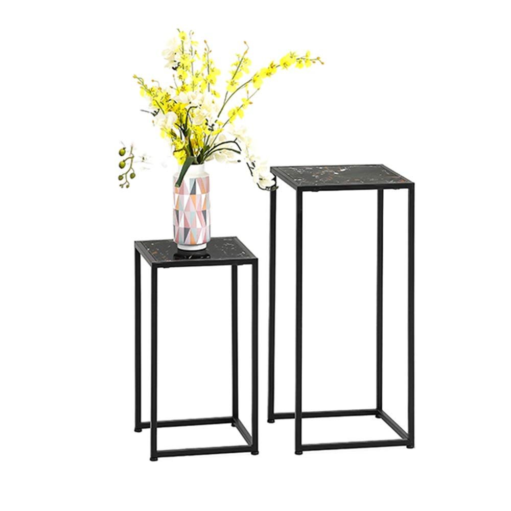 FUFU Marble Nesting Table Living Room Bedroom Home Office, 2 Piece Set-BIACK