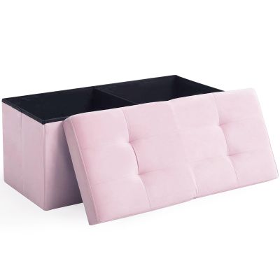 CUYOCA Storage Ottoman Bench Foldable Seat Footrest Shoe Bench End of Bed Storage with Flipping Lid, 75L Storage Space, 30 inches Velvet Pink