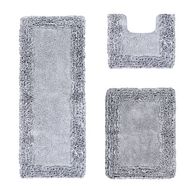 Better Trends Shaggy Border Collection, 3 Piece (20" x 20" | 21" x 34" | 20" x 60") Bathroom Set, Rectangle Rugs, 100% Cotton Silver Bath Mat, Water Absorbent and Non-Slip Doormat