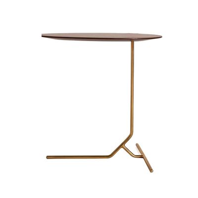 FUFU Iron Oval Side Table, Solid Wood Table Top, Living Room Sofa Table, Bedroom Bedside Table, Waterproof, Rust (Color : A)