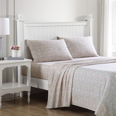 Laura Ashley - Queen Sheets, Cotton Percale Bedding Set, Lightweight & Breathable Home Decor (Lovestone Pink, Queen)