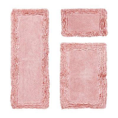 Better Trends 3 Piece Bath Rug Set 100% Cotton Tufted Bathroom Rug Water Absorbent, Non-Slip Washable Runner Mat for Bathroom Floor Decor, Bathtub,Laundry Room Pink Shaggy Border Collection