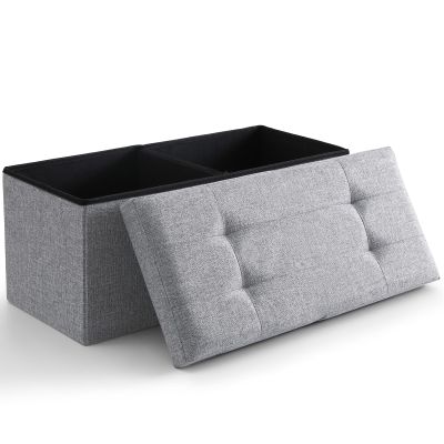 CUYOCA Storage Ottoman Bench Foldable Seat Footrest End of Bed Ottoman with Flipping Lid for Living Room, 75L, 30 inches Linen Fabric Grey