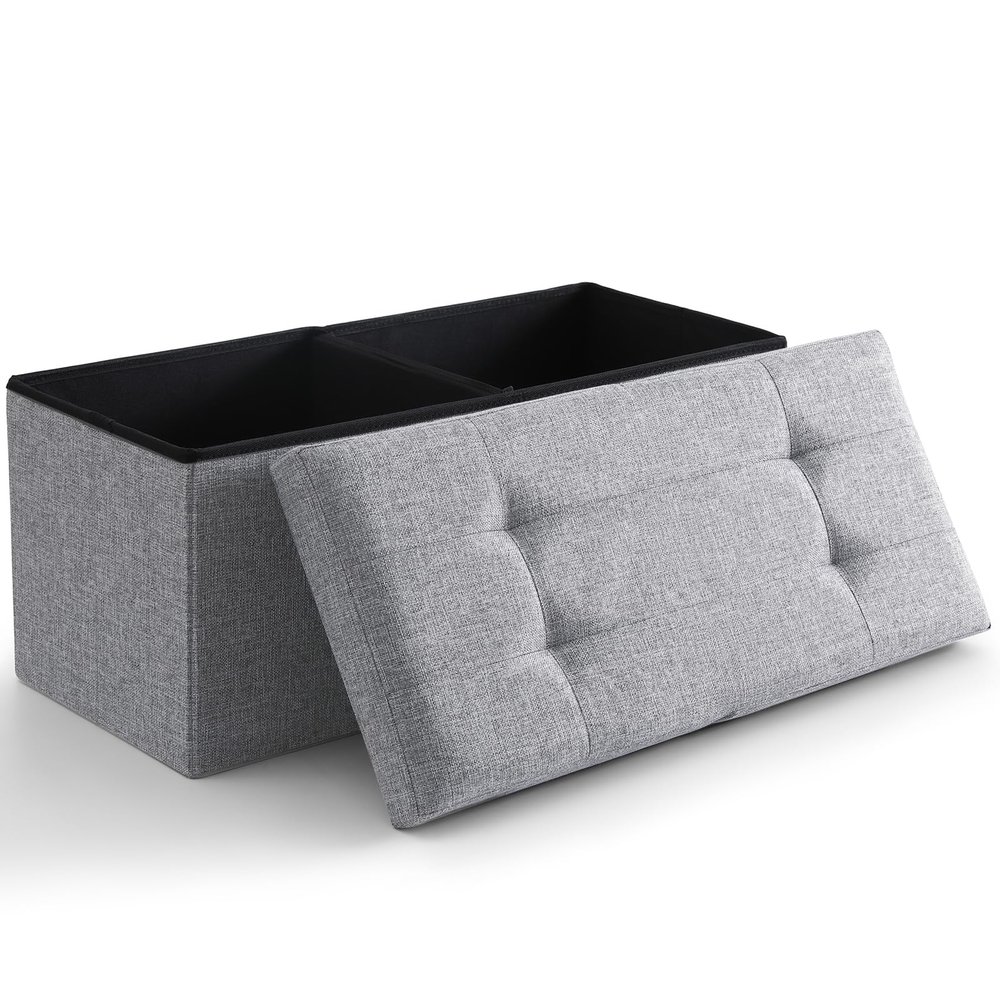 CUYOCA Storage Ottoman Bench Foldable Seat Footrest End of Bed Ottoman with Flipping Lid for Living Room, 75L, 30 inches Linen Fabric Grey
