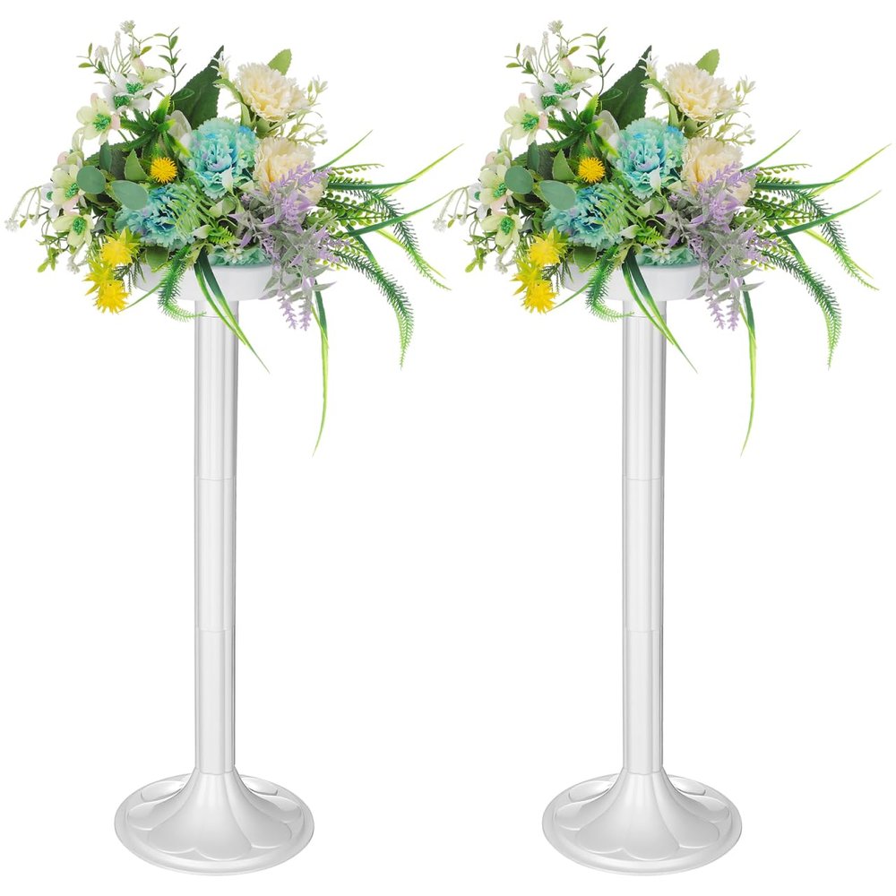 Abaodam 2 Pcs Wedding Flower Stand Roman Pillar, 19.7 Inch White Decorative Columns for Road Lead, Flower Arrangement Centerpiece Stand for Wedding Ceremony Party Event