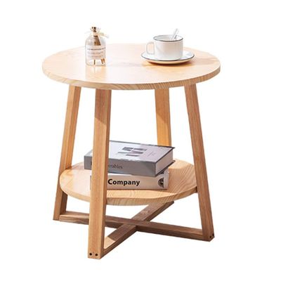 FUFU 2-Storey Living Room Storage Table, Bedside Table, Round Sofa Side Table, Wooden, Marble (Color : B, Size : 60cm*60cm*60cm)