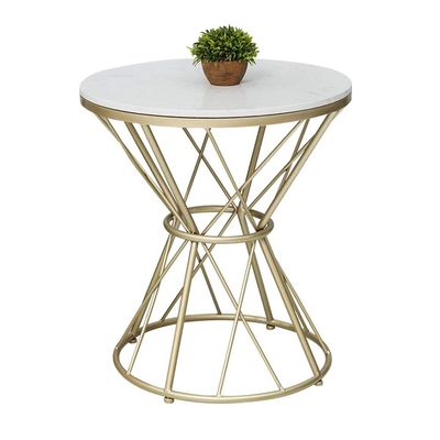 FUFU Marble Coffee Table, Metal Round Table, Small Living Room Side Table, Bedroom Bedside Table -60cm60cm62cm