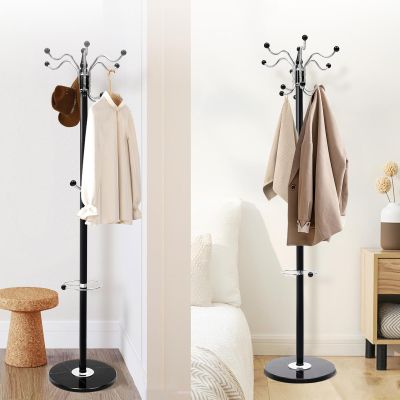AKaSping 16 Hooks Metal Hat Rack with Natural Marble Base, Heavy Duty Coat Rack Stand, Modern Clothes Rack for Entryway, Living Room, Bedroom