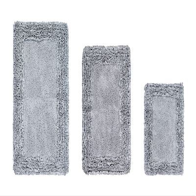 Better Trends 3 Piece Bathmat Set 100% Cotton Tufted Non-Slip Bath Room Rug Pad Bath Rug Soft Absorbent, Washable for Bathroom Decor, Laundry Room Silver Shaggy Border Collection