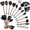 BRIIEC Silicone Cooking Utensil Set with Measuring Cup Spoon, 16 Pcs Non-stick Kitchen Utensil, Heat Resistant Cookware, Silicone Kitchen Tools Gift with Rose Gold Stainless Steel Handle view 1