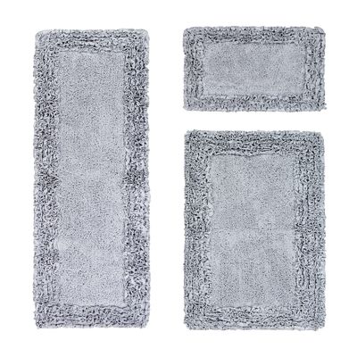 Better Trends Shaggy Border Collection, 3 Piece (17" x 24" | 24" x 40" | 20" x 60") Bathroom Set, Rectangle Rugs, 100% Cotton Silver Bath Mat, Water Absorbent and Non-Slip Doormat
