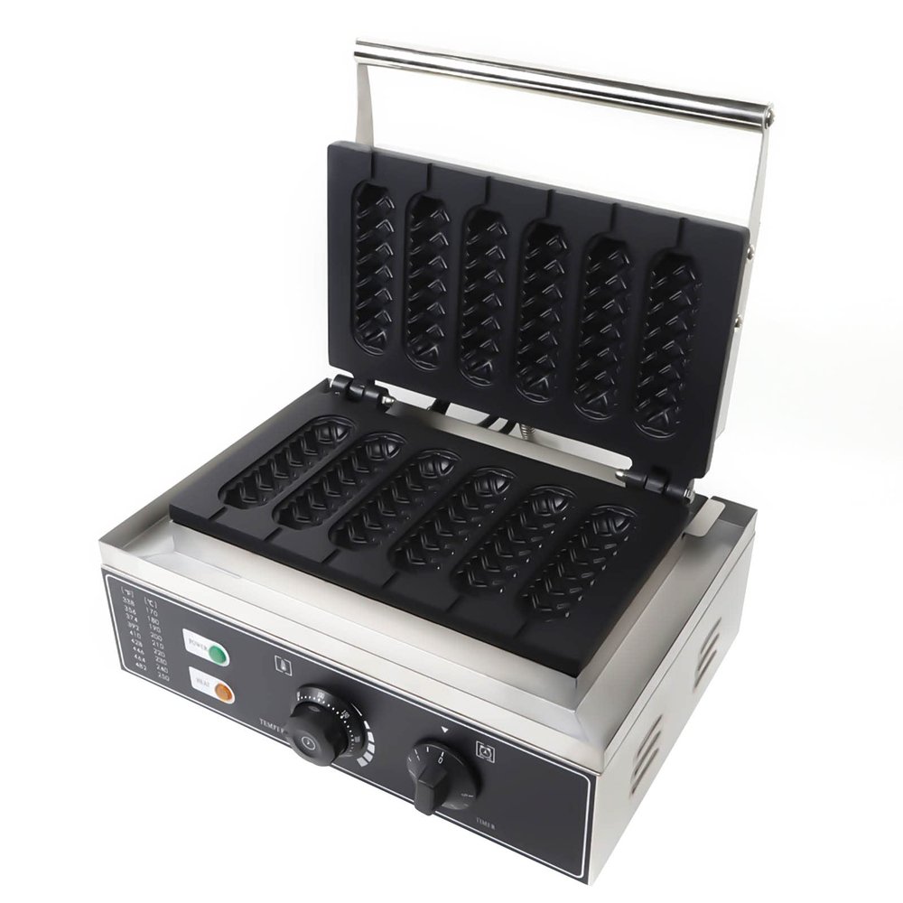 Commercial 6-Slice Waffle Maker Hot Dog Maker, 1500W Non-Stick Commercial Electric Waffle Maker, Electric Indoor Waffle Maker with Non-Stick Cast Iron Pan, Temperature Controlled Bread Toaster