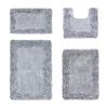Better Trends Shaggy Border Collection, 4 Piece (17" x 24" | 20" x 20" | 21" x 34" | 24" x 40") Bathroom Set, Rectangle Rugs, 100% Cotton Silver Bath Mat, Water Absorbent and Non-Slip Doormat view 1