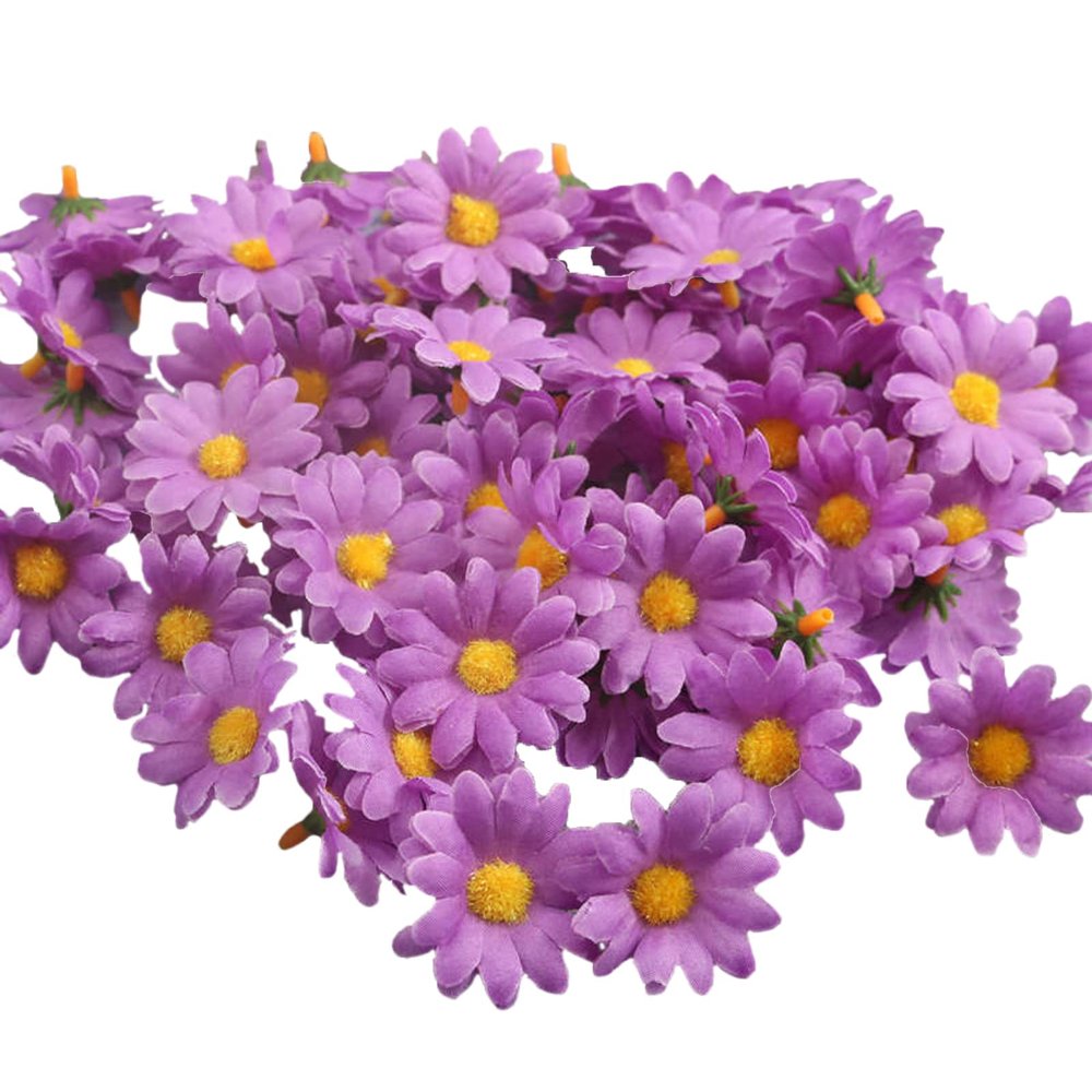 100pcs Mini Artificial Silk Sunflower Heads 1.8 inches 45mm Fabric Floral Daisy for Home Decoration Wedding Decor, Gerbera Flowers Bride Holding Flowers,Garden Craft Art Decor (Plum), 2 inches