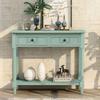 35.5" Wood Console Table with 2 Drawers and Bottom Open Shelf, Sofa Table End Table, Entryway Table for Living Room, Bedroom, Hallway, Easy Assembly (Retro Blue+Pine+w) view 3