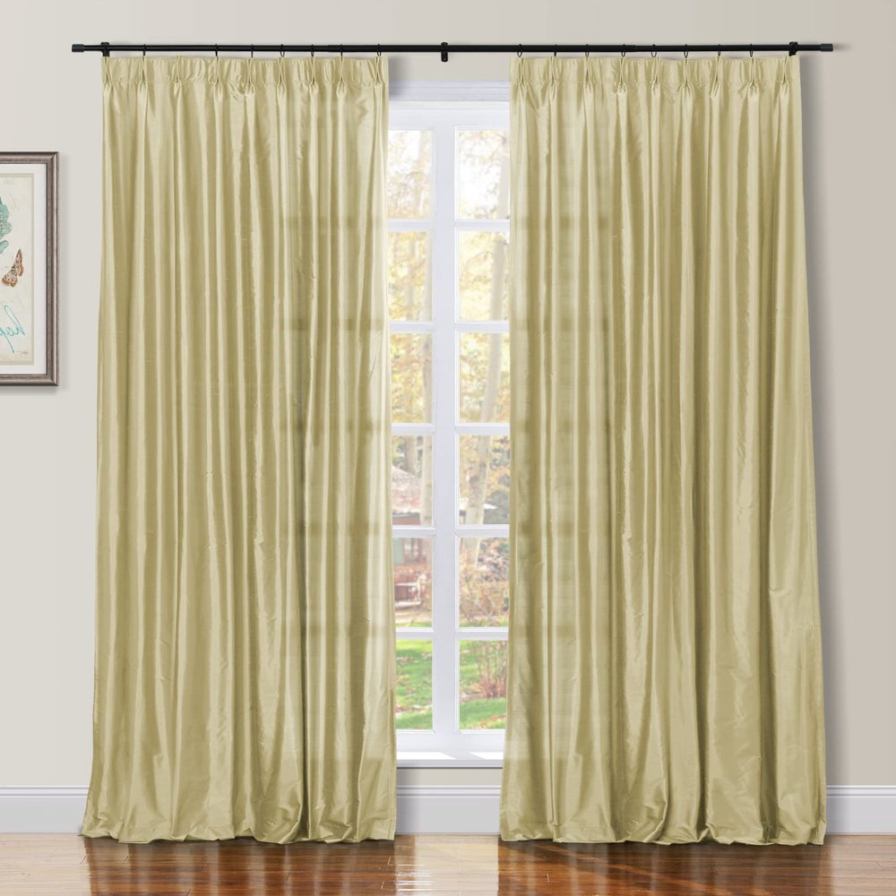 TWOPAGES Pearl Pinch Pleat Curtain 96 Inch Length Light Filtering Room Darkening Dupioni Silk Curtain for Bedroom, Double Layer Lined Curtain Window Treatment (1 Panel, W26 x L96)