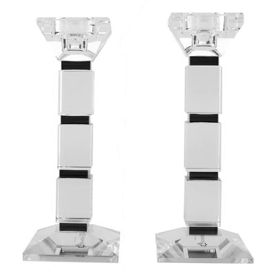 (D) Judaica Crystal Candle Sticks Square Design Set of 2 Candle Holders (Black)