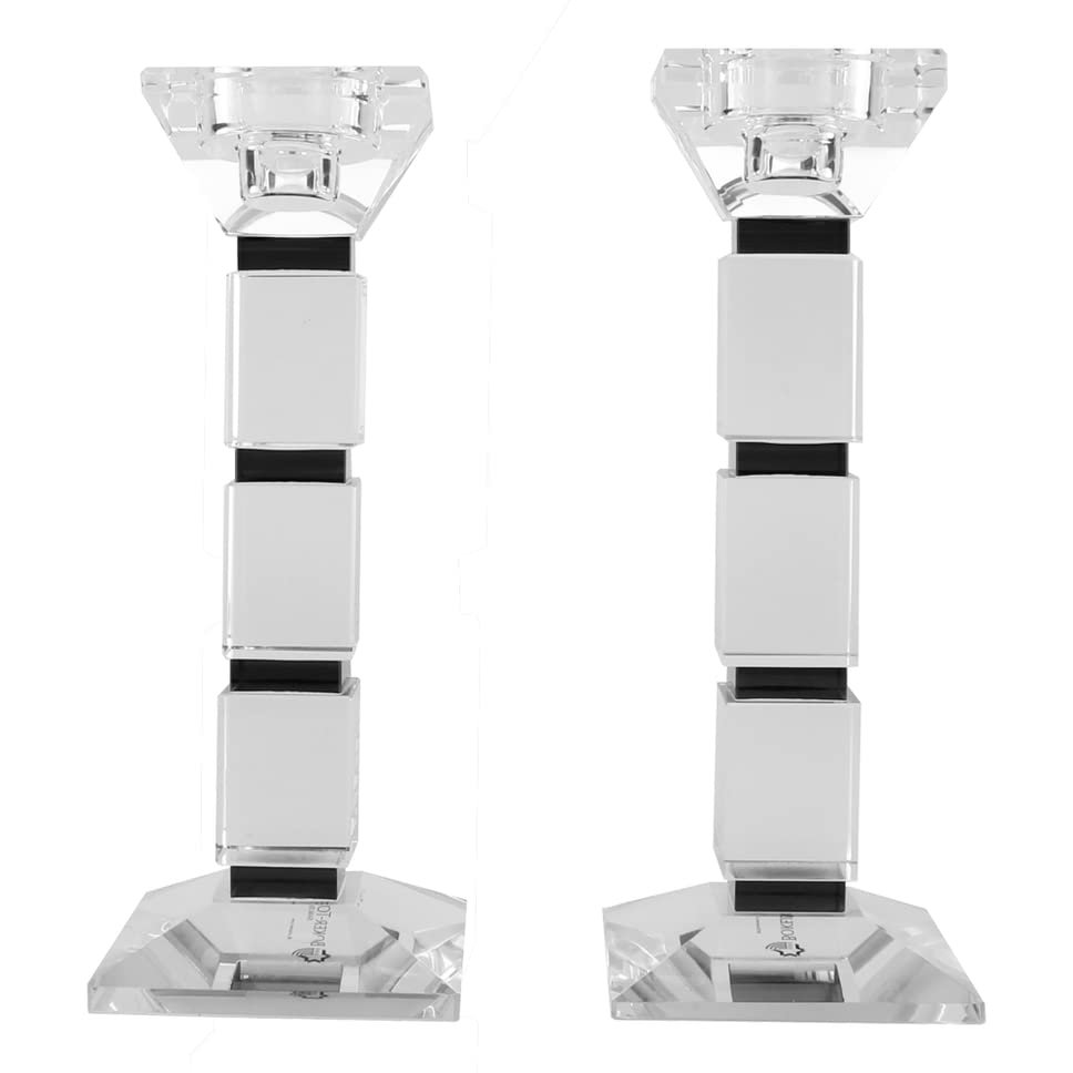 (D) Judaica Crystal Candle Sticks Square Design Set of 2 Candle Holders (Black)