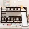 Harper & Bright Designs Low Bunk Beds Twin Over Twin, Kids Bunk Bed with Slide, Fence and Ladder, Wood Toddler Bunk Beds for Girls Boys, Espresso view 1
