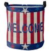 Collapsible Laundry Basket - 16.5 x 17 In 4th of July Storage Bin Laundry Hamper with Handles, Welcome American Flag Red Striped Independence Day Waterproof Clothes Baskets for Bedroom/Kids Room view 1