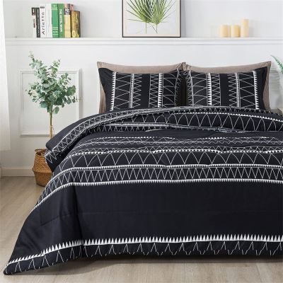 CCUNSZI Black Geometric Boho Duvet Cover Set,Twin,Queen,King,California King,Microfiber Soft Breathable Durable Soft, 1 Duvet Cover with Zipper Ties & 2 Pillowcase,Black,California King