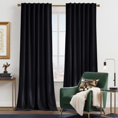 NICETOWN Black Velvet Curtains 84 inches Long, Bedroom Blackout Vintage Curtain Solid Heavy Matt Drapes/Window Treatments for Balcony Master Baby Boys Room (2 Panels, 52" Wide)