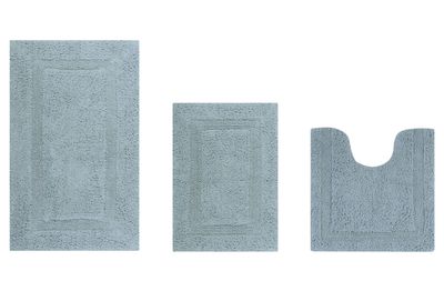Better Trends Luxury 3 Piece Bath Rugs Set 100% Cotton Bathroom Rug Soft Water Absorbent, Reversible, Machine Washable for Bathroom Decor U Shape Toilet Base Contour Mat Blue Lux Collection