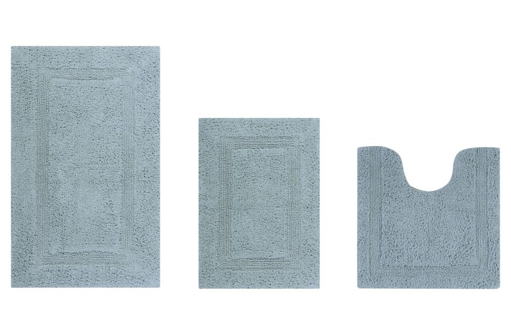 Better Trends Luxury 3 Piece Bath Rugs Set 100% Cotton Bathroom Rug Soft Water Absorbent, Reversible, Machine Washable for Bathroom Decor U Shape Toilet Base Contour Mat Blue Lux Collection