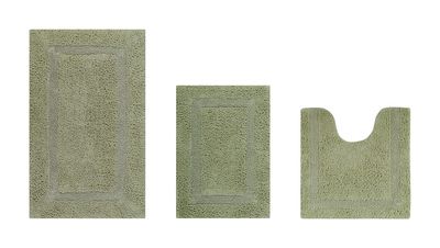 Better Trends Luxury 3 Piece Bath Rugs Set 100% Cotton Bathroom Rug Soft Water Absorbent, Reversible, Machine Washable for Bathroom Decor U Shape Toilet Base Contour Mat Sage Lux Collection