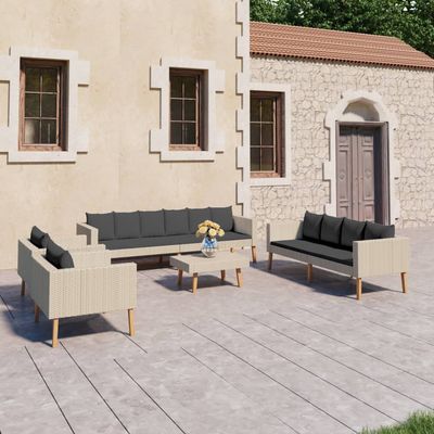 SKM 5 Piece Patio Lounge Set with Cushions Poly Rattan Beige