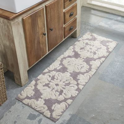Better Trends Medallion Collection is a Tufted Bath Mat Rug 100% Cotton in Vibrant Colors, 20" x 60", Gray & Natural