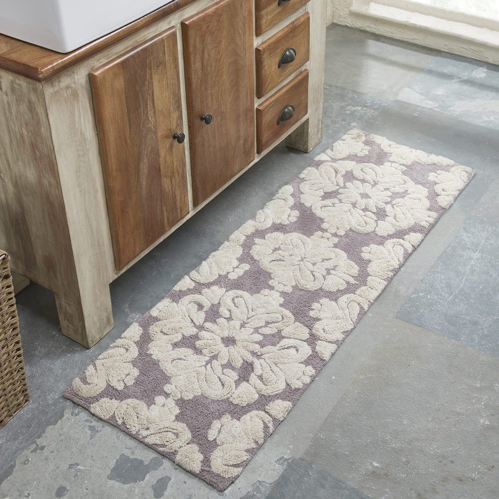 Better Trends Medallion Collection is a Tufted Bath Mat Rug 100% Cotton in Vibrant Colors, 20" x 60", Gray & Natural