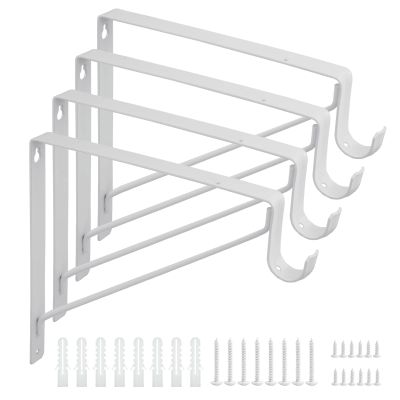 YROUHNAE 4 Pack Heavy Duty Closet Shelf and Rod Brackets, 10.9 x 12.3 x 1 Inch Closet Rod Support Bracket, White Closet Rod Hangers Bracket for Walk-in Closet