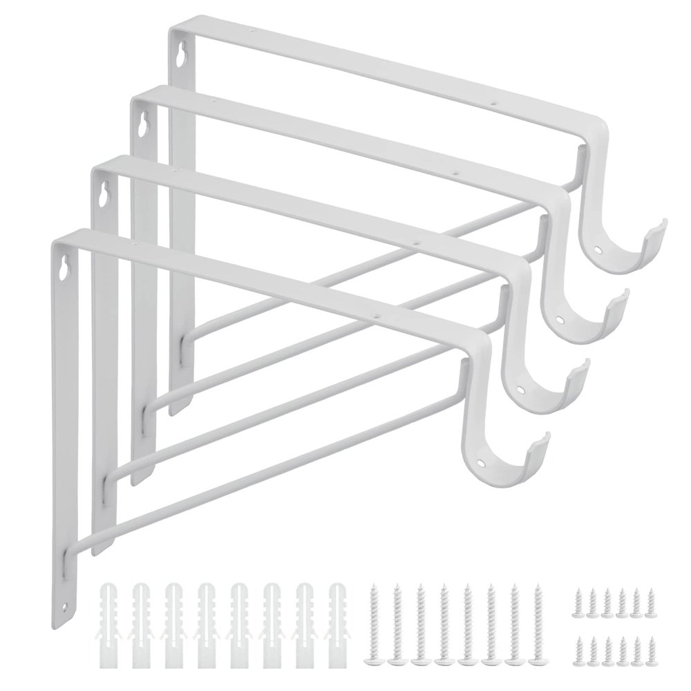 YROUHNAE 4 Pack Heavy Duty Closet Shelf and Rod Brackets, 10.9 x 12.3 x 1 Inch Closet Rod Support Bracket, White Closet Rod Hangers Bracket for Walk-in Closet