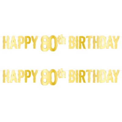 Beistle 2 Piece Foil Cardstock Paper Happy 80th Birthday Party Banners Hanging Dcor