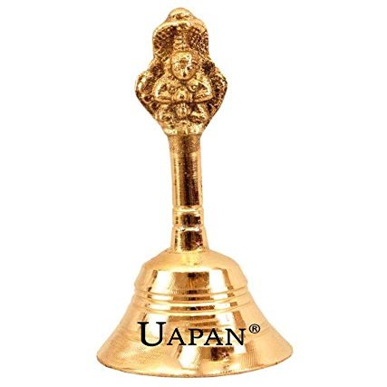 Indian Brass Pooja Bell (5 inch_Nagpari, Gold) by Indian Collectible