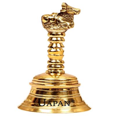 Indian Brass Pooja Bell (5 inch_Nandi, Gold) by Indian Collectible