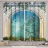 Ambesonne Mystic Long Kitchen Curtains, Magic Curved Door in The Forest Mystic Mysterious Surreal Nature World Print, Two Panels Drapes with Rod Pocket Room Decor, 55" x 45", Beige Blue view 1