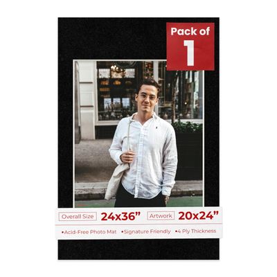 Poster Palooza 24x36 Mat Bevel Cut for 20x24 Photos - Acid Free Black with Black Core Precut Matboard - For Pictures, Photos, Framing - 4-ply Thickness