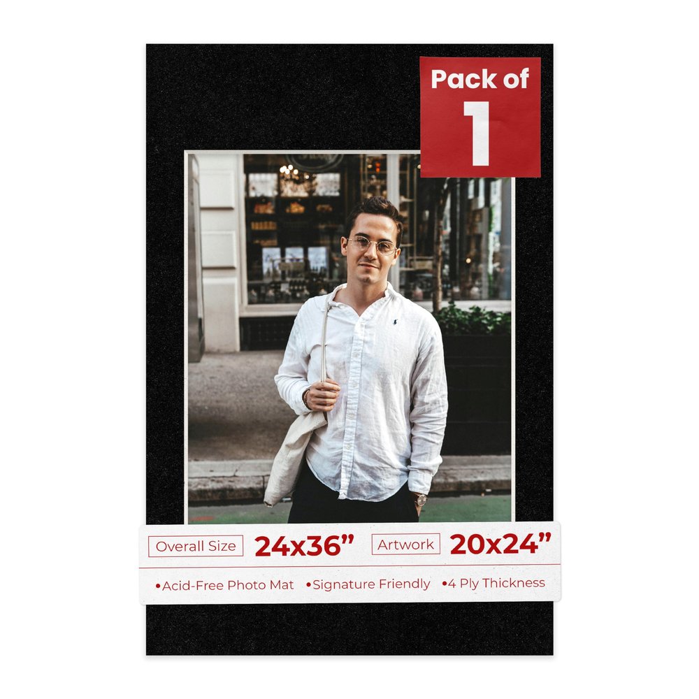 Poster Palooza 24x36 Mat Bevel Cut for 20x24 Photos - Acid Free Black with Black Core Precut Matboard - For Pictures, Photos, Framing - 4-ply Thickness