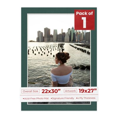 Poster Palooza 22x30 Mat Bevel Cut for 19x27 Photos - Acid Free Forest Green Precut Matboard - For Pictures, Photos, Framing - 4-ply Thickness