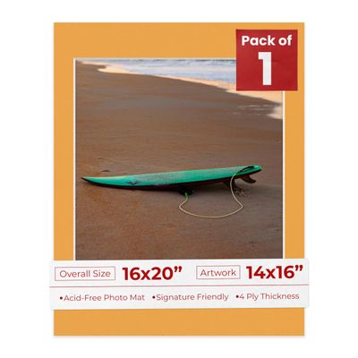Poster Palooza 16x20 Mat Bevel Cut for 14x16 Photos - Acid Free Golden Orange Precut Matboard - For Pictures, Photos, Framing - 4-ply Thickness